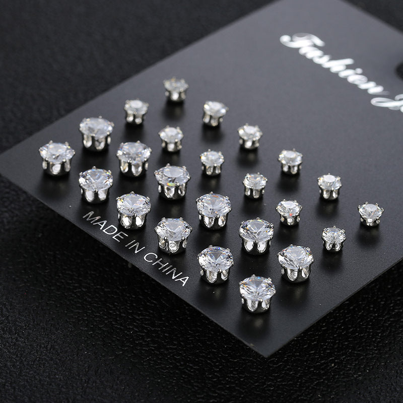 fashionable and simple 12 pairs of zircon earrings
