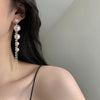 S925 silver needle Korean celebrity style pearl tassel long simple earrings for women - SHINNE