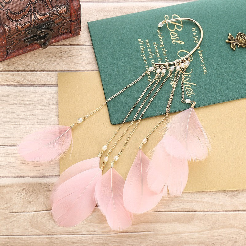 Hot-selling earrings super fairy exaggerated bohemian feather tassel long earrings for women