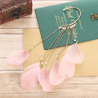 Hot-selling earrings super fairy exaggerated bohemian feather tassel long earrings for women - SHINNE