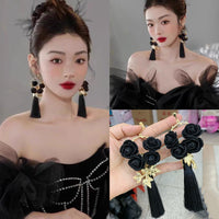 New wedding black and white oversized bud earrings bride accessories retro ear clip wedding earrings - SHINNE