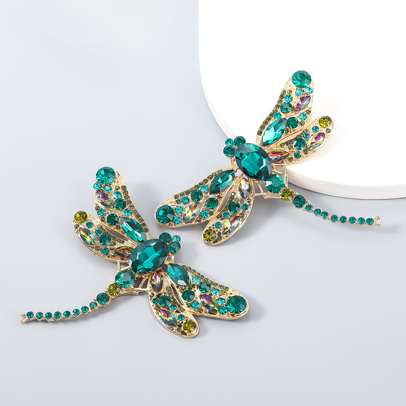 Fashion colored diamond series creative alloy inlaid with diamonds rhinestones glass diamond dragonfly earrings women's trendy party earrings - SHINNE