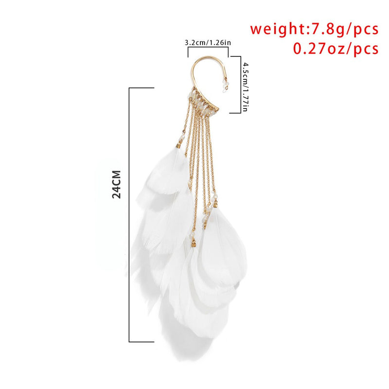 Hot-selling earrings super fairy exaggerated bohemian feather tassel long earrings for women - SHINNE