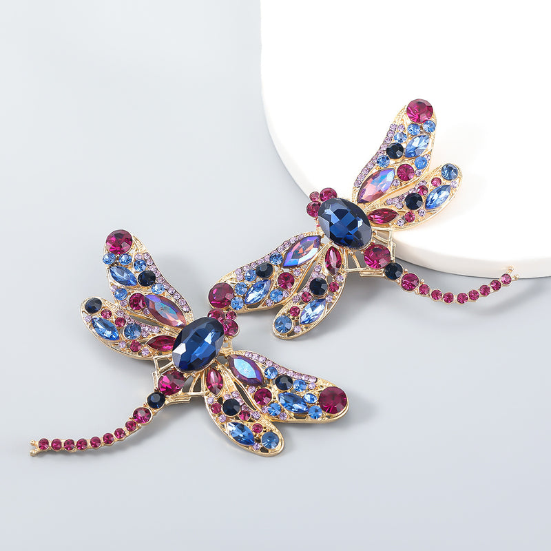 Fashion colored diamond series creative alloy inlaid with diamonds rhinestones glass diamond dragonfly earrings women's trendy party earrings - SHINNE